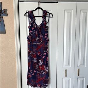Sofia by Sofia Vergara Blue and Red V-Neck Sleeveless Midi Dress